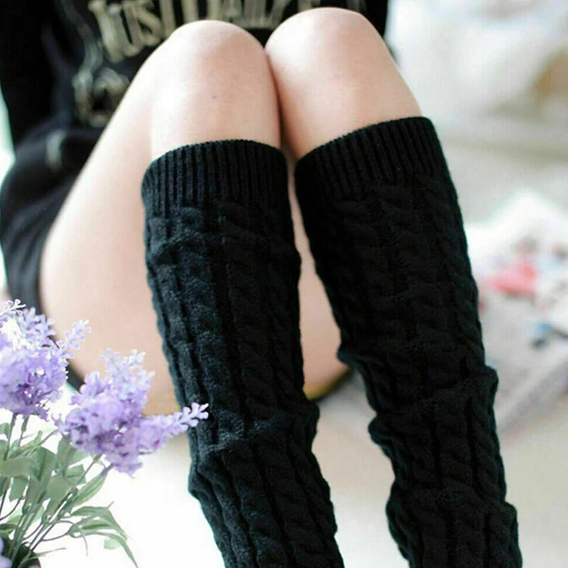 Fashion Knitted Warm Leg Warmers for Women Girls Black White Japanese Korean Styling Crochet Socks Boot Cuffs Knee Protection