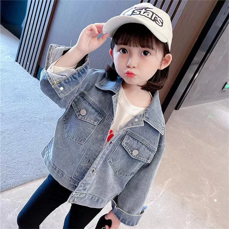 Детская куртка для девочек верхняя одежда топы джинсы с мультяшным принтом на