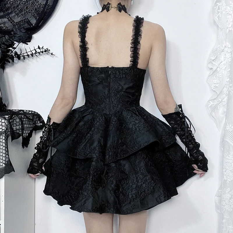 Женское жаккардовое платье на бретельках готическое винтажное ТРАПЕЦИЕВИДНОЕ