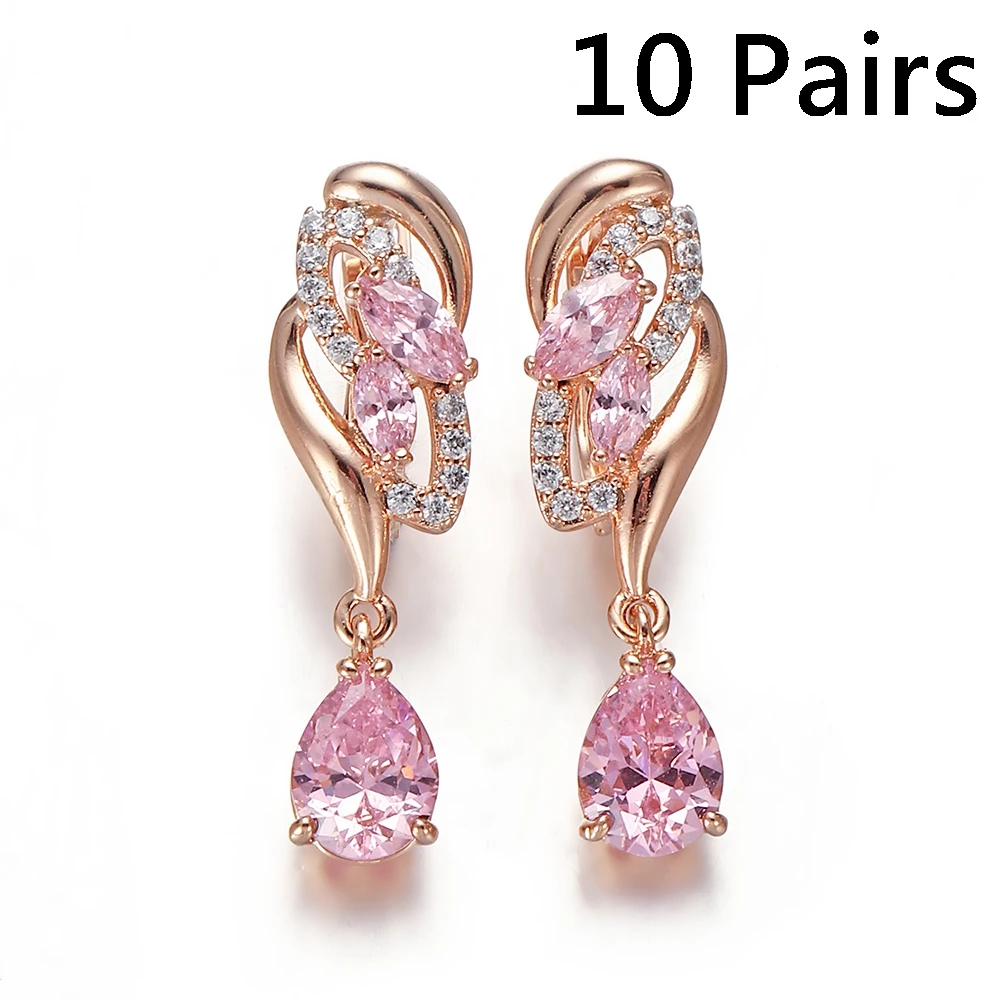 

10 пар/упак. серьги-капли качество кубический цирконий розовое золото розовый кристалл серьги модные украшения аксессуары для вечеринок опт...