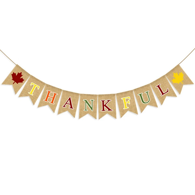 3PCS Happy Fall Banner Thankful Banner Give Thanks Banner And Felt Fall Leaves Garland Banner For Fall Thanksgiving Decors images - 6
