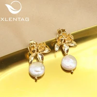 xlentag retro light luxury metal lotus baroque pearls women drop earrings french minimalist personality charm anniversary ge1184