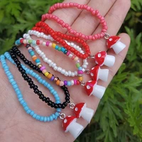 bohemian multicolor mushroom necklace for women girls boho sweet bead choker necklaces ladies jewelry gift 2022 new wholesale