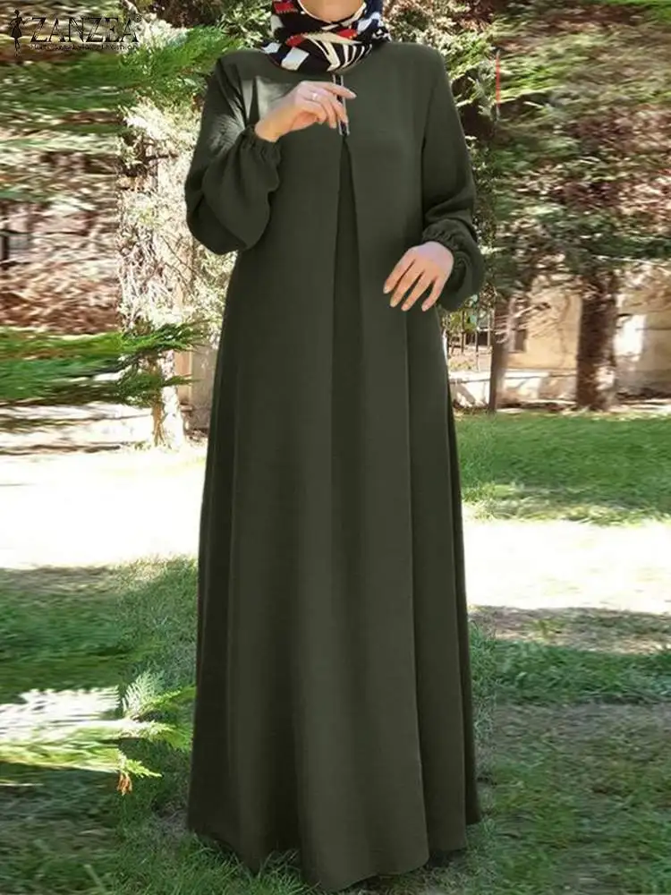 

Autumn Hijab Sundress ZANZEA 2023 Vintage Muslim Dress Women Turkey Abaya Islamic Clothing Maxi Vestidos Turkish Robe Femme