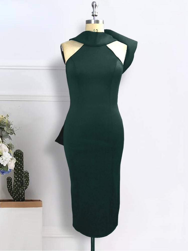 Женское платье с открытой спиной и бантом-бабочкой темно-зеленое сексуальное для