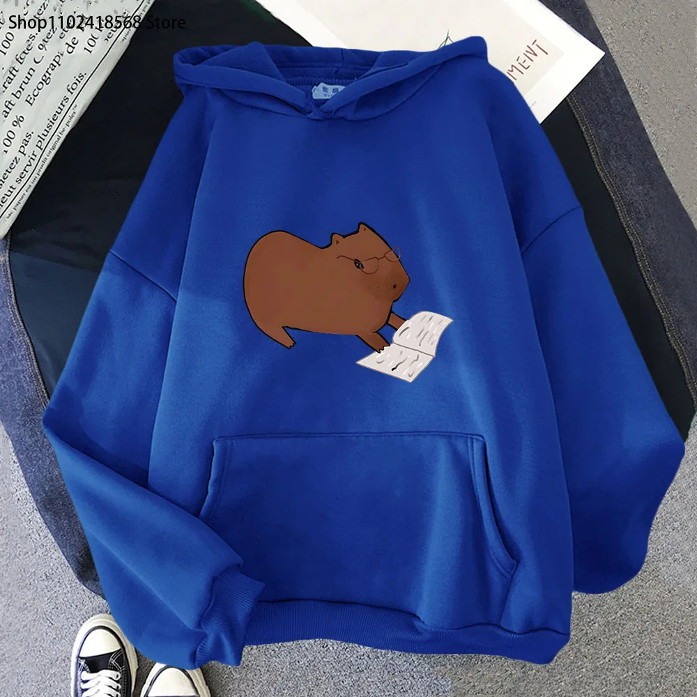 

Capybara Hoodies Very Cute Studious Sweatshirt Kawaii Mens Clothing Y2k Hoodie Pullover Long Sleeves Tops Winter Clothes Women