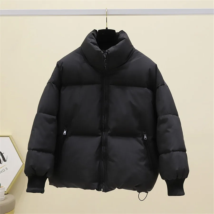 Short Winter Loose Basic Solid Fluffy Jacket Women Warm Thicken Parkas Korean Casual Coat Cotton Padded Snow Wear Outwear 2022