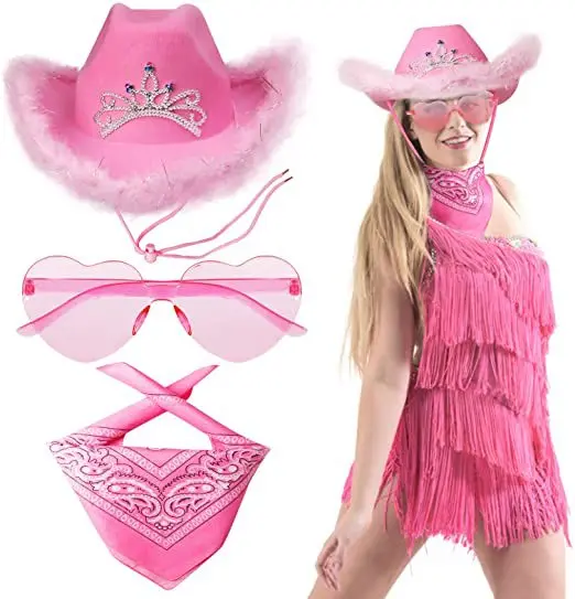 

Western Cowboy Hat Pink Crown Cowboy Hat Feather Edge Letter Cowboy Hat Sequin Pink Hat Bachelorette Party Kids Adults Favor