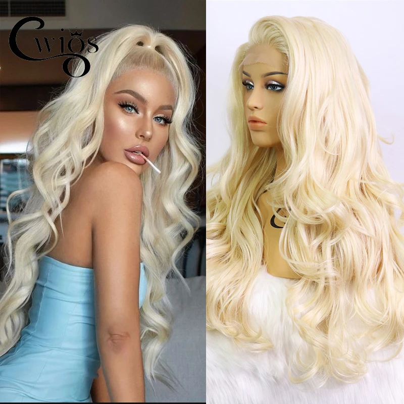 Cwigs Soft Loose Wave Synthetic 13×4 Lace Frontal Wig Blonde Body Wave Synthetic Wigs for Women Natural Hairline Wig Cosplay Wig