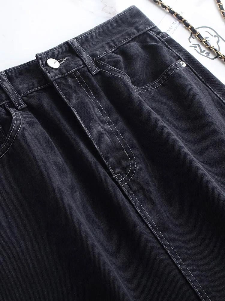 Например корейская мода 2022 джинсовые сексуальные юбки с разрезом черная