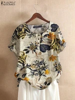 zanzea tunic cotton chemise women summer floral printed short sleeve blouses holiday tops 2022 causal loose shirt