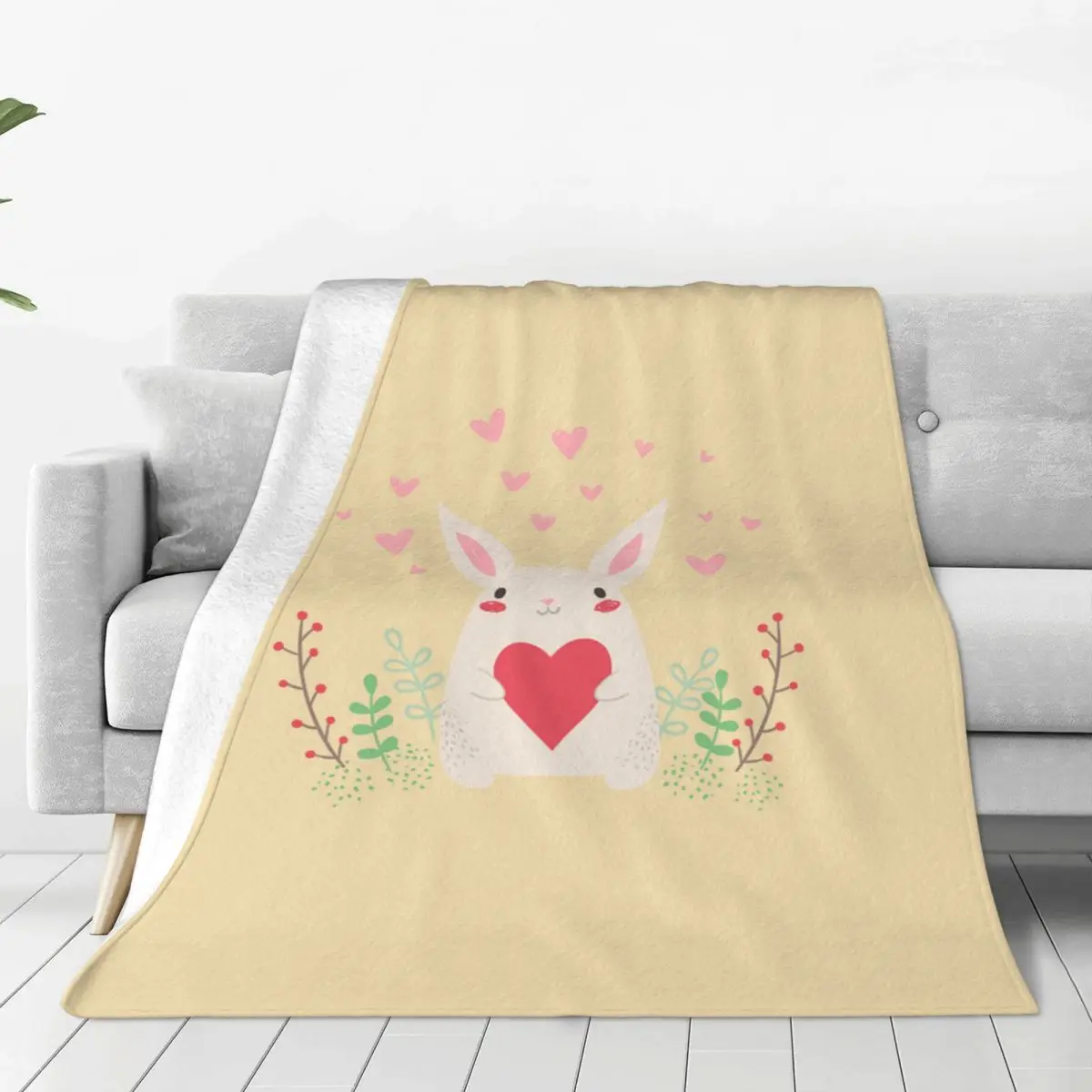 

A Lovely Rabbit With A Love Soft Flannel Throw Blanket for Couch Bed Warm Blanket Lightweight Blankets for Sofa Travel Blanket