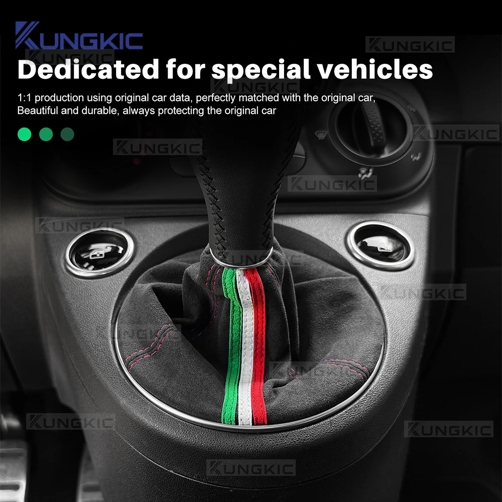 Фото Для Abarth 595 695 2016-2024, Fiat 500 2011-2024: замшевый чехол на ручку переключения передач (МКПП) №1
