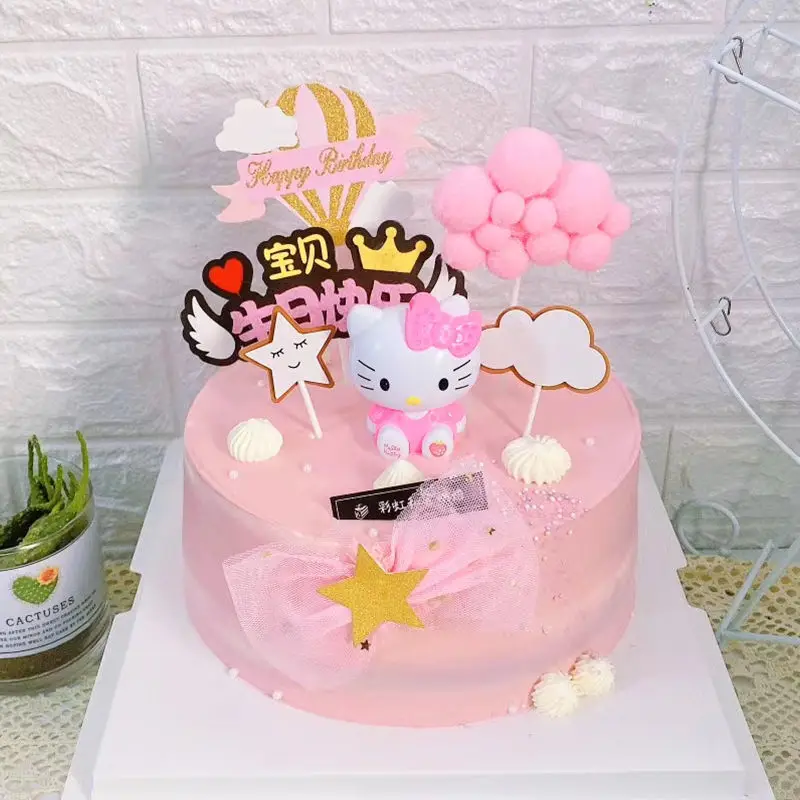 

Hello Kitty Cake Decorative Ornaments Cartoon Cute Ornaments Children's Day Party Scene Birthday Cake Decoration