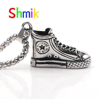 retro hip hop canvas shoes necklace titanium steel personality punk sneakers pendant sweater chain accessories gifts