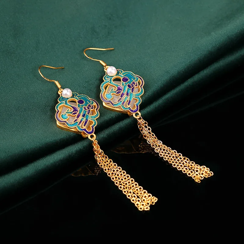 Аксессуары для китайского дворца Чонсам золотые Винтажные висячие серьги