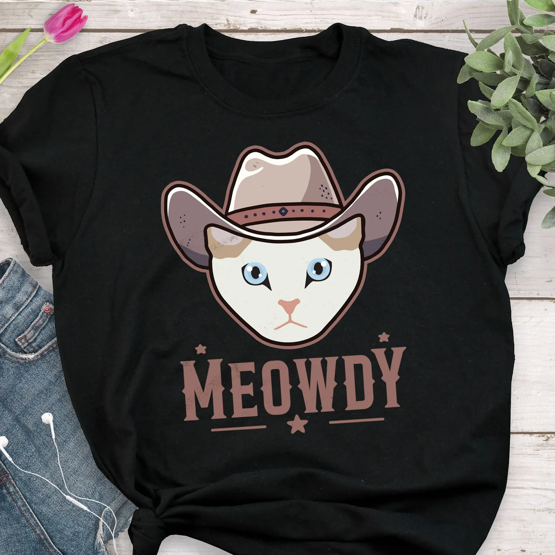 Корейская футболка Bobtail Meowdy забавная ковбойская для любителей кошек милый говди