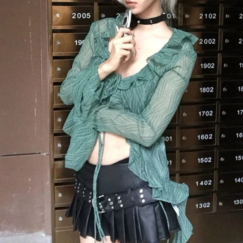 Винтажная блузка в стиле 1920-х годов с рюшами кружевная рубашка японском Y2k