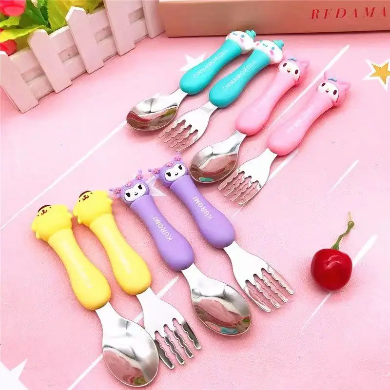 

Kawaii Sanrio Kuromi Cutlery Cartoon Cinnamoroll Mymelody Pompompurin Spoon Fork 2-Piece Student Travel Portable Tableware Set