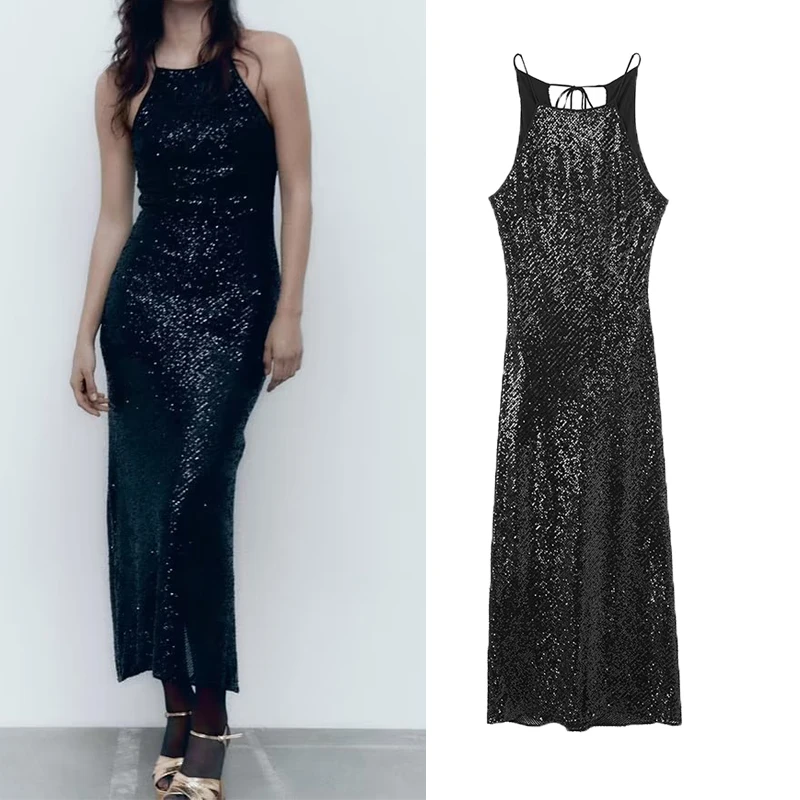 

Женское длинное облегающее платье без рукавов, элегантное рождественское платье с V-образным вырезом и бусинами, Осень-зима 2022