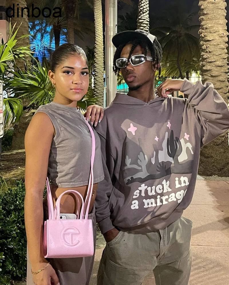 

Новинка, темно-серая уличная ретро одежда, Свитшот оверсайз с кактусами, повседневный Свободный пуловер Y2k для мужчин