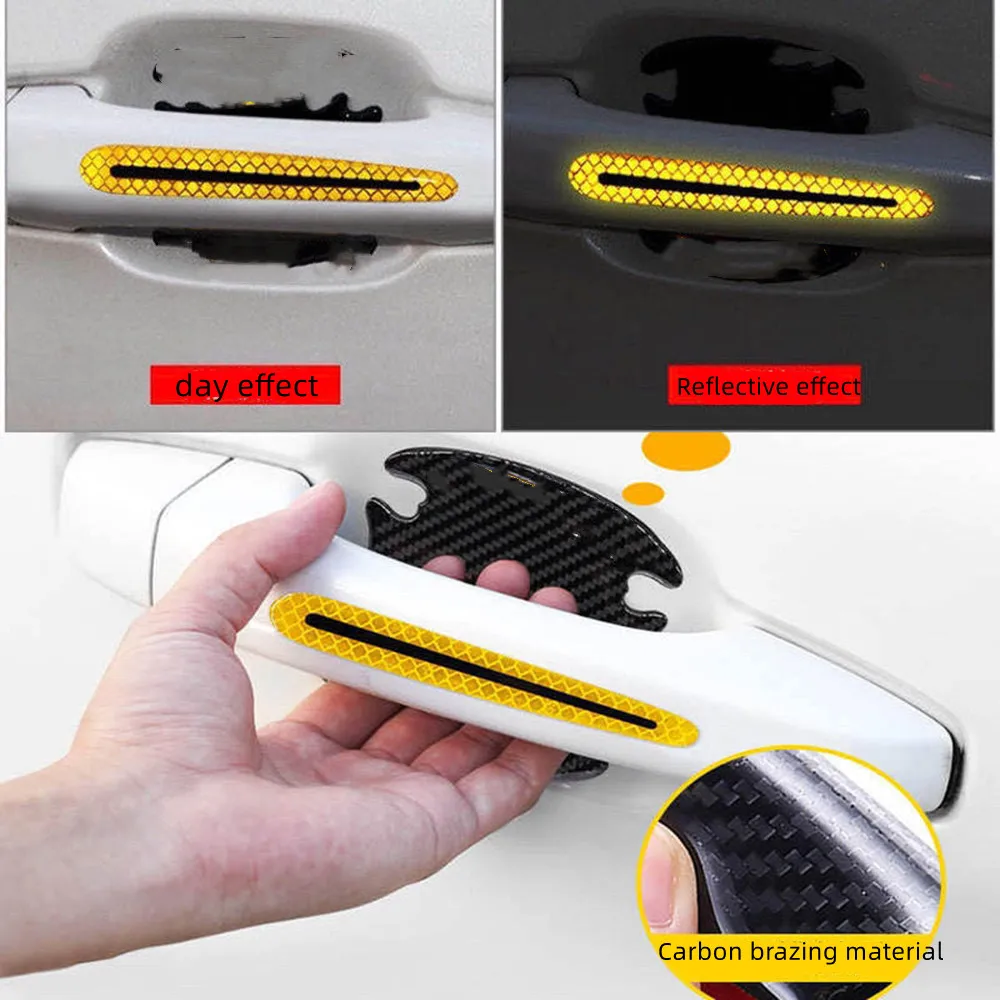 

4Pcs/1 Set Car Door Handle Reflective Universal Scratches Protection Sticker Safety Warning Reflective Film Decal Car Styling