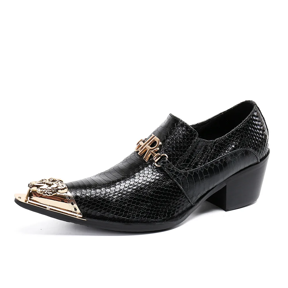 

Summer Casual New Men's Classic Fashion Shoes Personality Crocodile Grain Cowhide Leather Metal High-heeled Men's Shoes