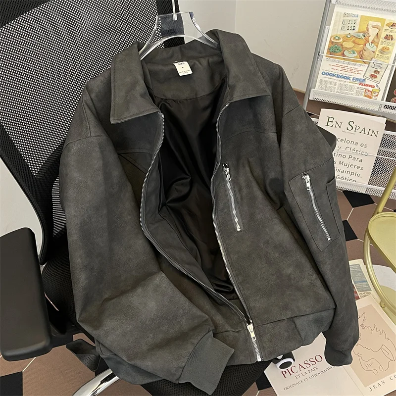Замшевая однотонная мужская куртка на весну и осень 2024 новая повседневная