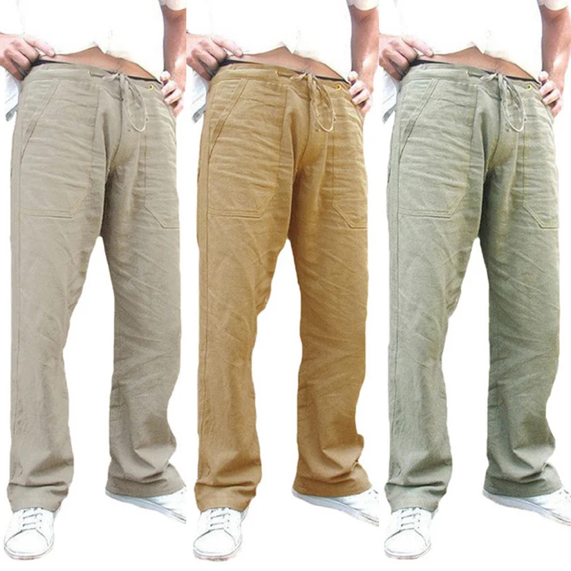 

Linen Men Wide Leg Pants Sports Jogging Oversize Plus Size Streetwear Straight Sportswear Drawstring Trousers Clothing 5XL