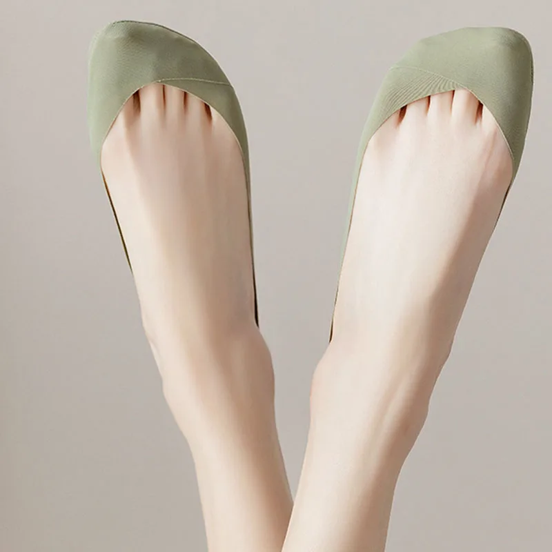 3Pairs Non Slip Socks Women Invisible Breathable Summer Ultra-thin Solid Color Ice Silk Low Cut Boat Sock Slippers Casual Sokken