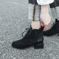 autumn flock ankle boots women fashion block heels ladies shoes new british style pointed toe brown black boots with heel 3 5cm