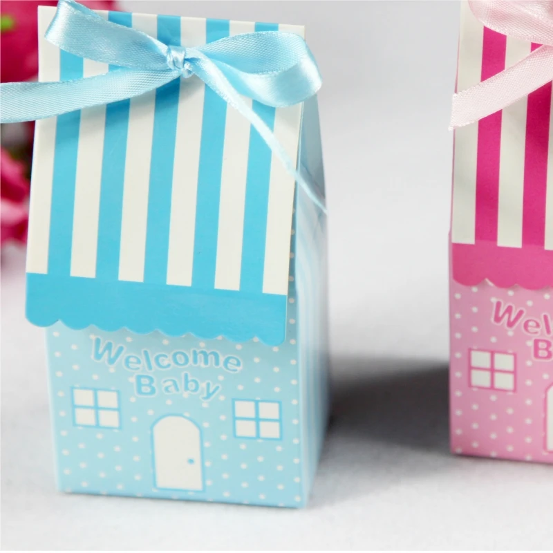 

Spot wholesale European pink blue wedding house wedding candy box candy color wedding folding packaging box