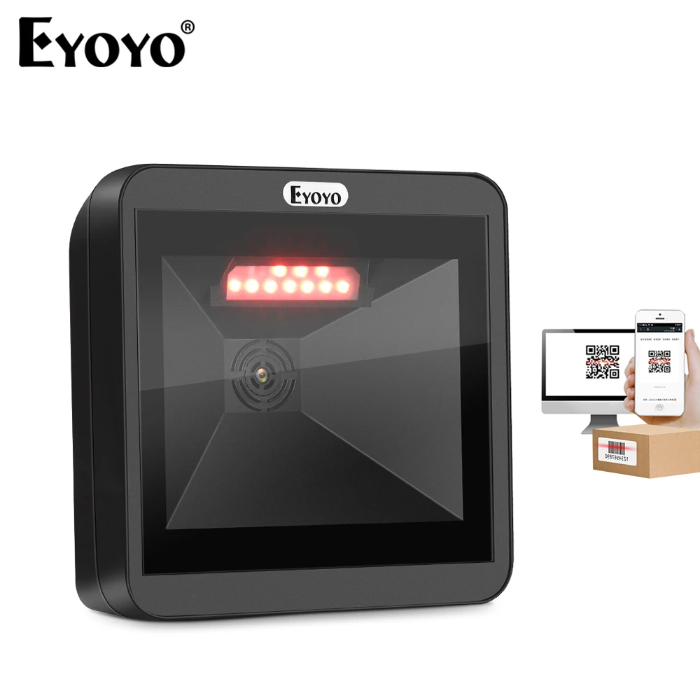 

Eyoyo Omnidirectional 1D 2D Desktop Barcode Scanner Hands-Free USB Wired Big Platform Scanner Phone Screen Image QR Code Reader