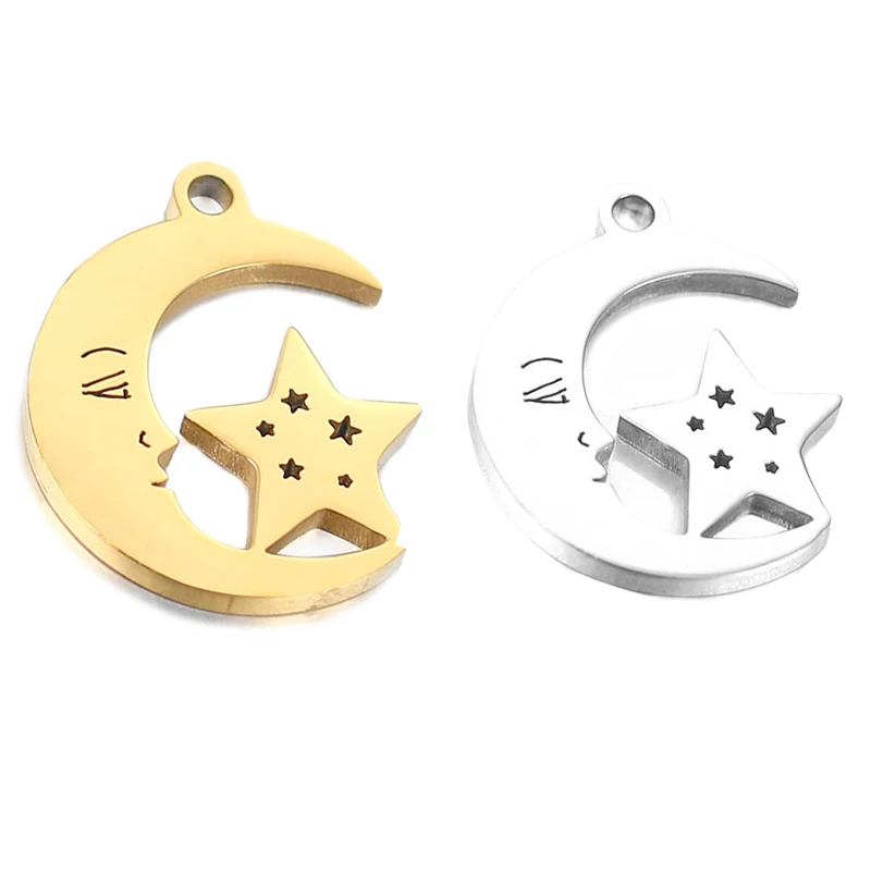 

WZNB 4Pcs Stainless Steel Cartoon Moon Stars Charms for Jewelry Making Earring Pendant Necklace Accessories Craft Diy Material