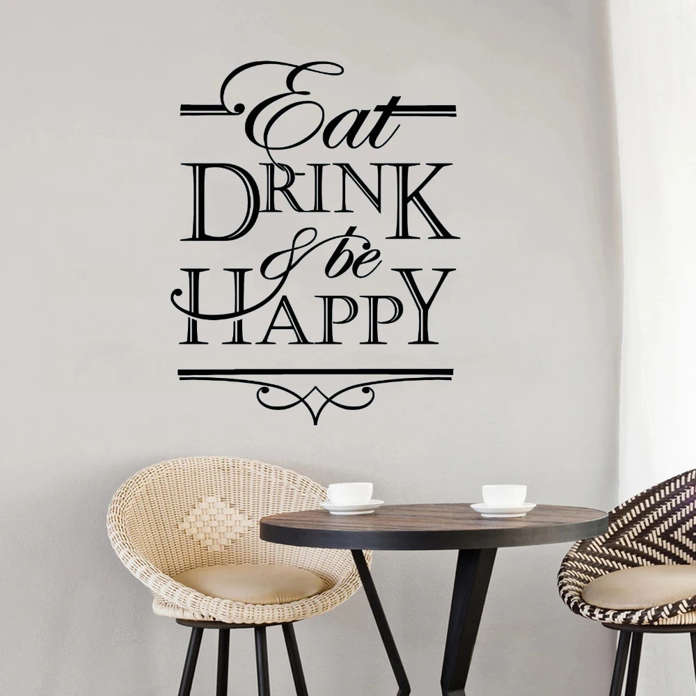 

Eat Drink Be Happy Quotes Wall Decals Vinyl Restallrant Kitchen Accessories Stickers Removable Room Decor Murals DW13680