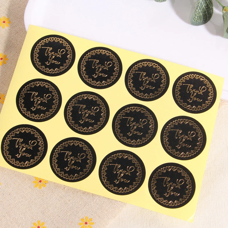 

10packs/lot Black Bottom With Thank You Love Ring Bronzing Word Making Gift Box Stickers For Party And Weeding free shipping