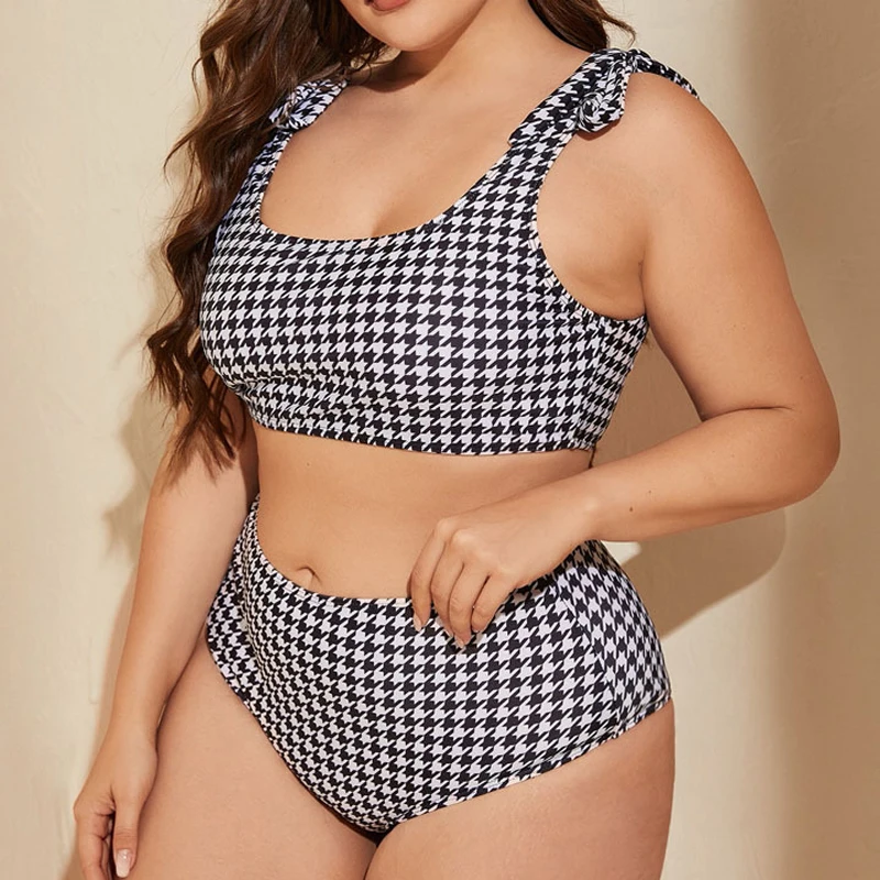 

Summer Sexy Large Size Bikinis Grid Print Swimwear Bikini Women's Swimsuits Beach Wear Female Pool Swimming Bathing Suit 2022