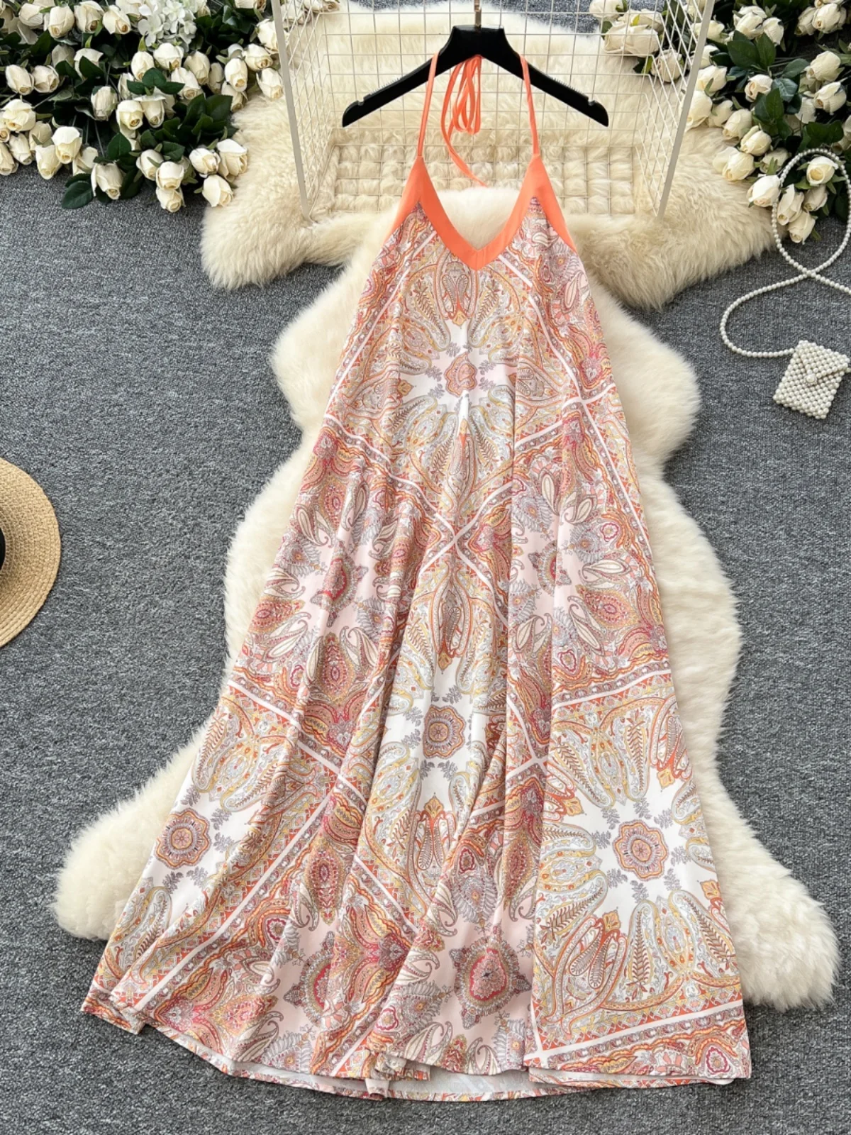 Праздничное платье женское в стиле ретро с v-образным вырезом и висячим на