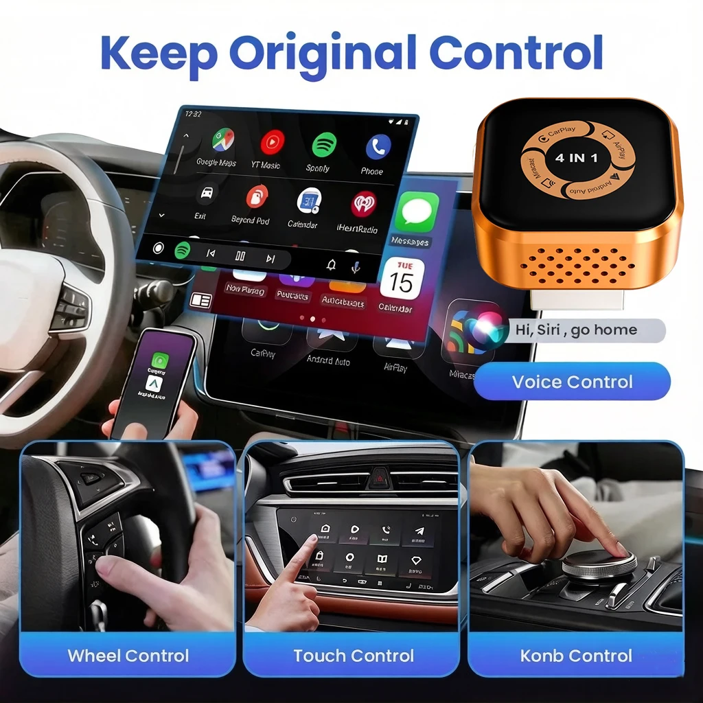 Фото TrolinkTek 4-в-1 Smart Box: беспроводной адаптер CarPlay, AirPlay, Miracast, Mirror Link, преобразователь проводного Android Auto в беспроводной, Plug&Play №3
