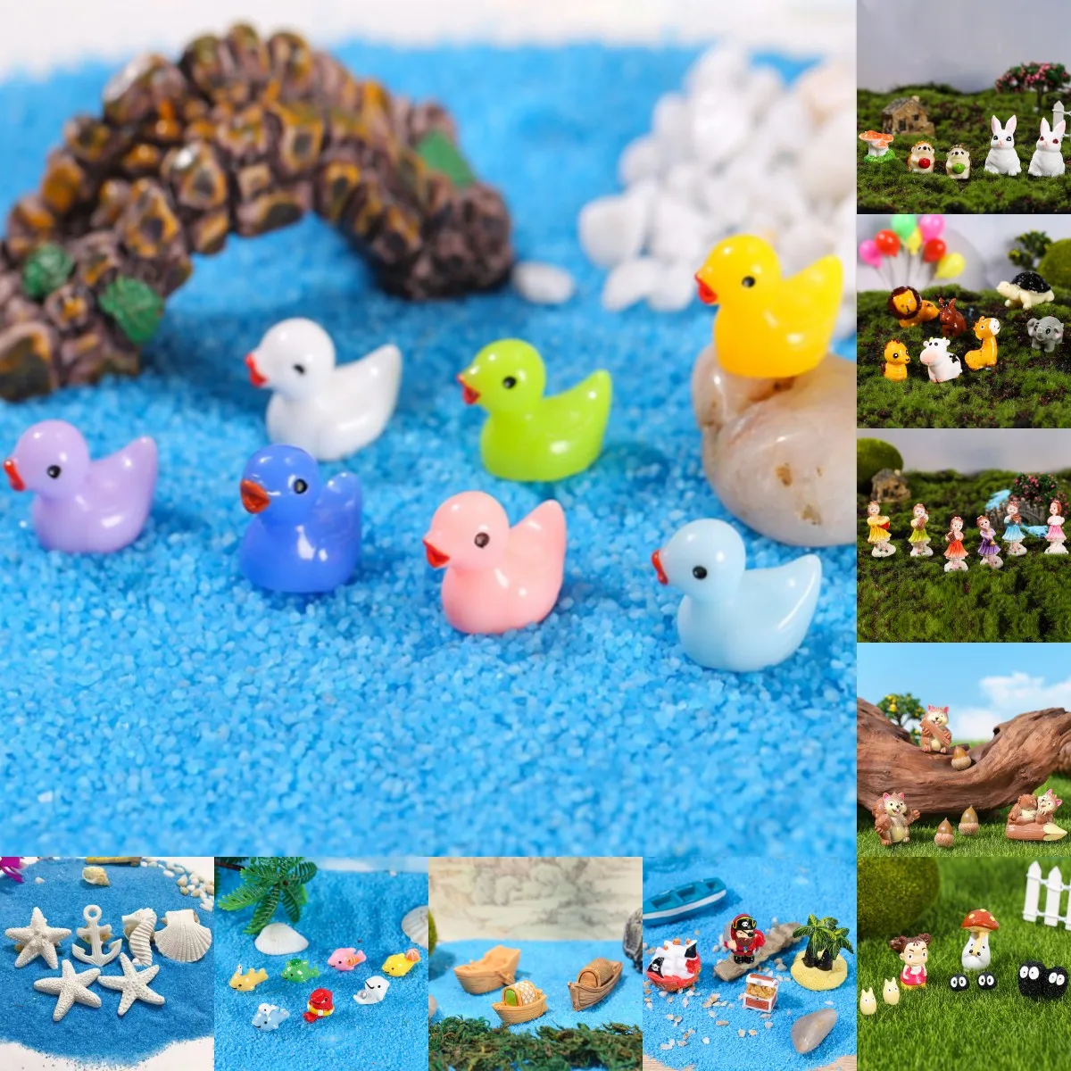 

Microlandscape creative simulation Cartoon animals doll duckling dolphin pirate shell resin ornament decorative landscaping