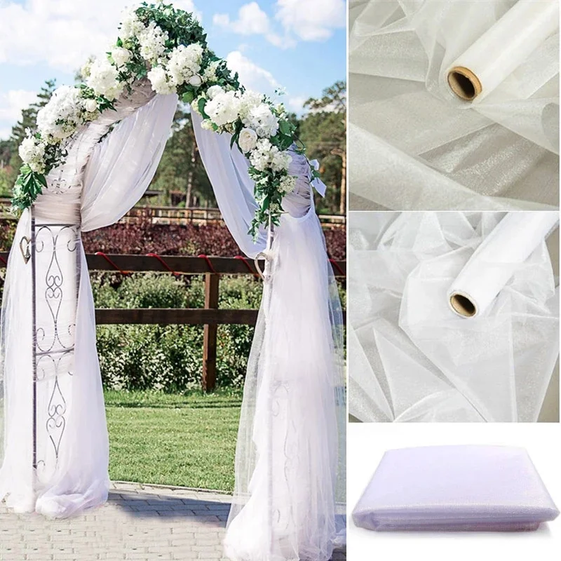 45M*5CM Organza Roll For Wedding Decoration Tulle TUTU Skirt Sashes White Fabric Table Runner Chair Dyed |