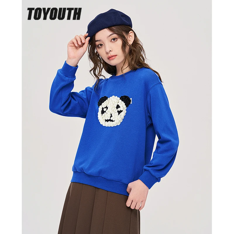 

Toyouth Women Fleece Sweatshirt 2022 Winter Long Sleeve O Neck Loose Hoodie 3D Panda Print Warm Casual Streetwear Pullover