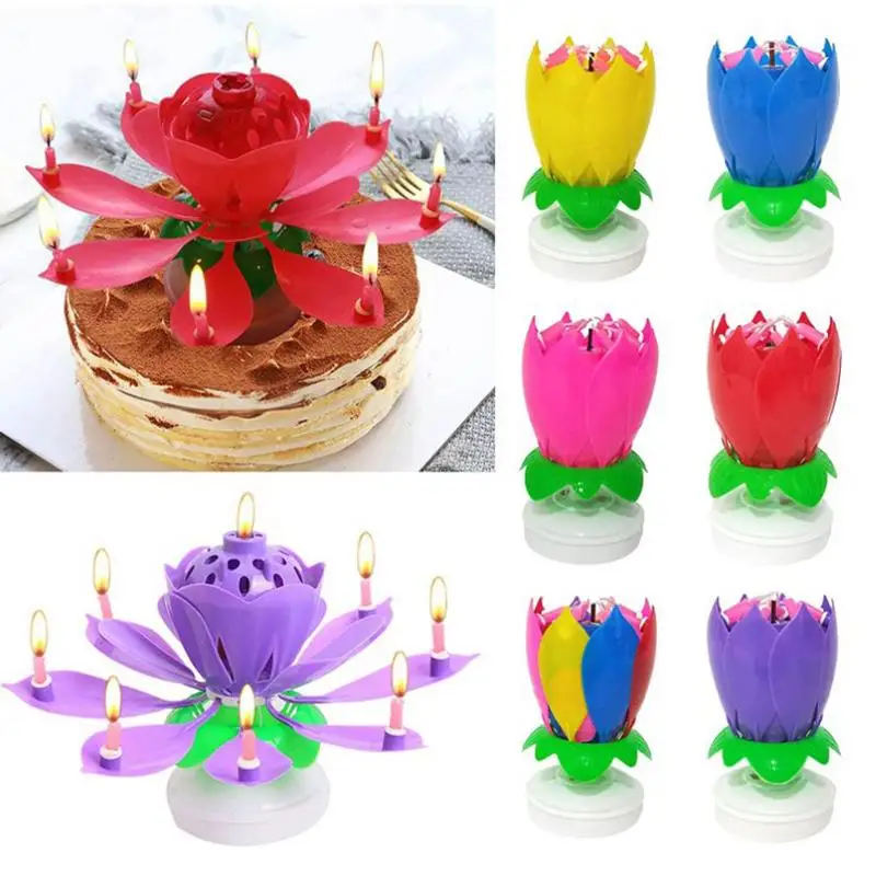 

Lotus Candle Rotating Lotus Birthday Singing Candle-Powered Spinning Cake Topper Reusable Fits Any Size Cake for Home Party