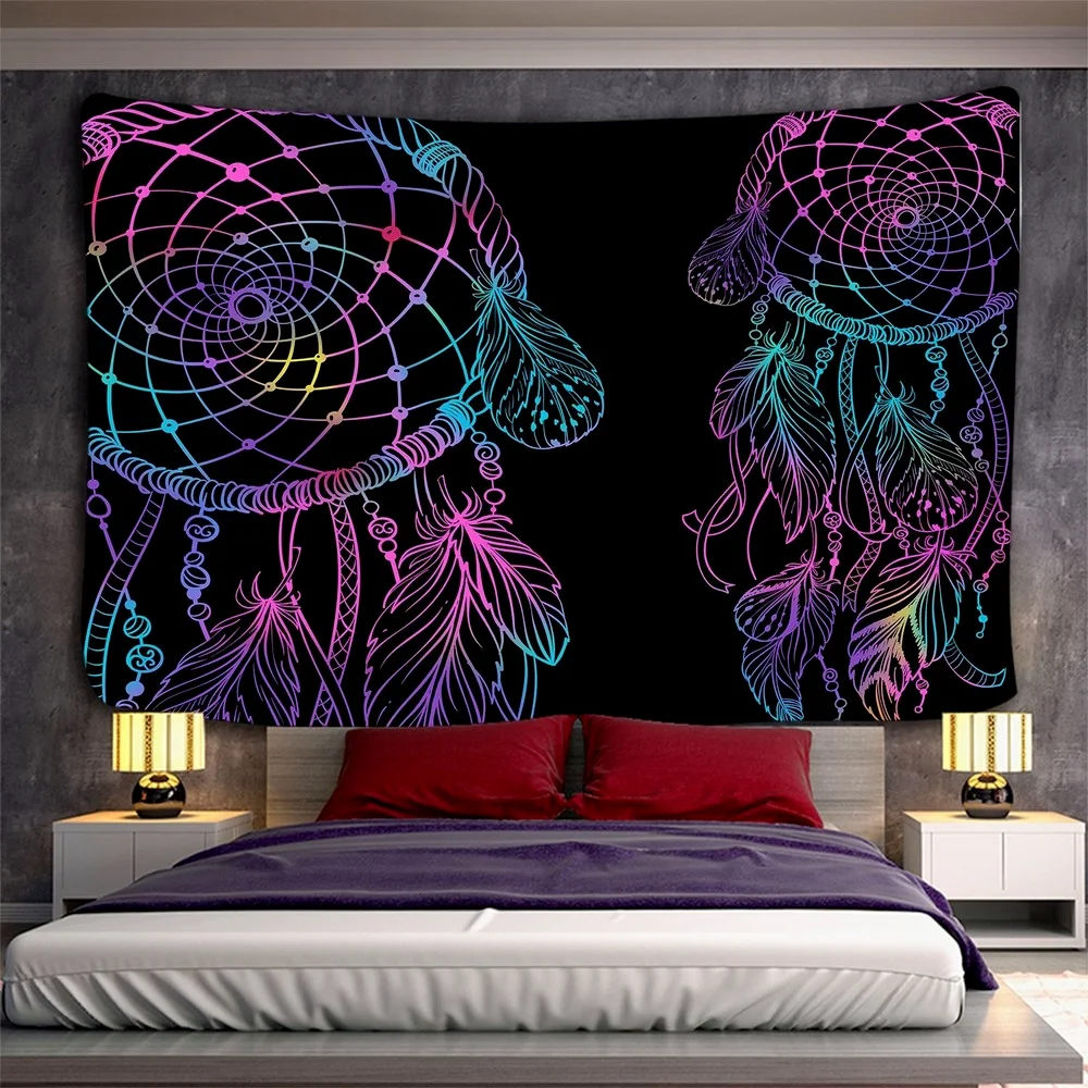 

Purple Mandala Feather Dream Catcher Arrow Tapestry Wall Hanging Hippie Boho Room Dorm Decor Personality Background Wall Blanket