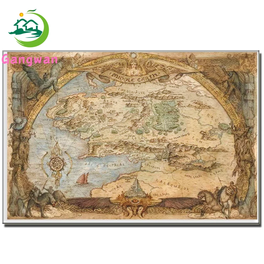 

Middle Earth map New full square/round Diamond Embroidery sale 5d Diy Diamond Painting diamond mosaic movie map wall arts decor