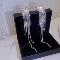 fyuan bling long tassel rhinestone drop earrings for women square geometric crystal dangle earrings weddings jewelry gifts