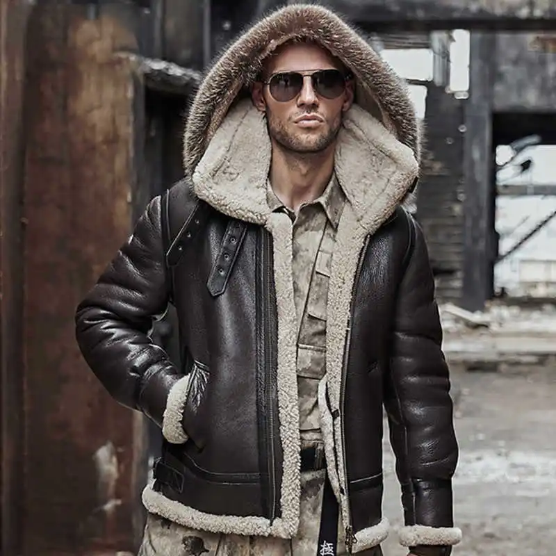 

Men's Hooded Leather Jacket Jacket Thicken Warm Jacket Fashion Black Faux Fur One Jacket 2022 New Men's winter jacket
