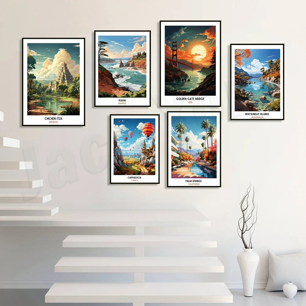 Whitsunday Islands Victoria Falls Phuket Maldives Kauai Hawaii Dalmatian Coast Chichen Itza Cappadocia travel posters