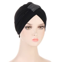 2022 new simple fashionsoft and comfortable with diamonds block cap indian cap womens muslim baotou cap chemotherapy cap