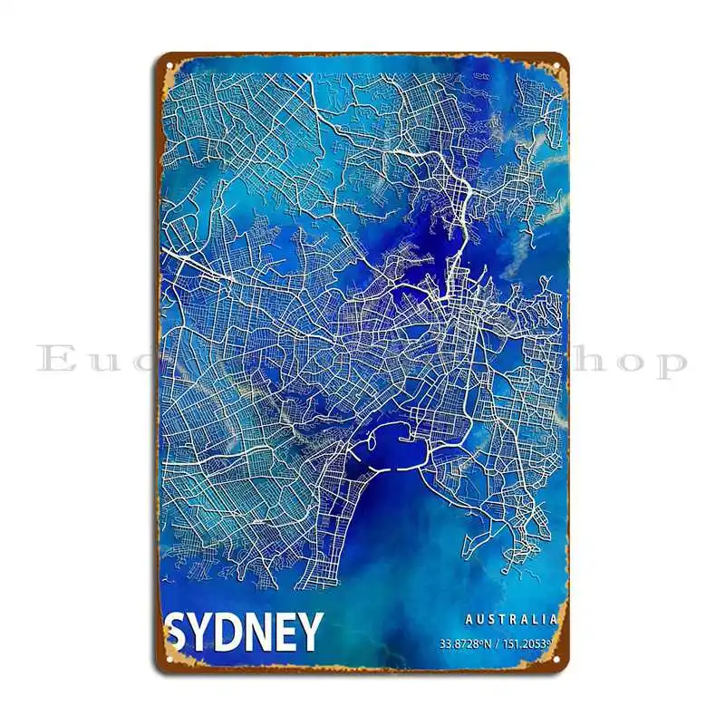 

Sydney City Map Australia Metal Plaque Poster Club Party Bar Cave Pub Printed Wall Mural Tin Sign Poster